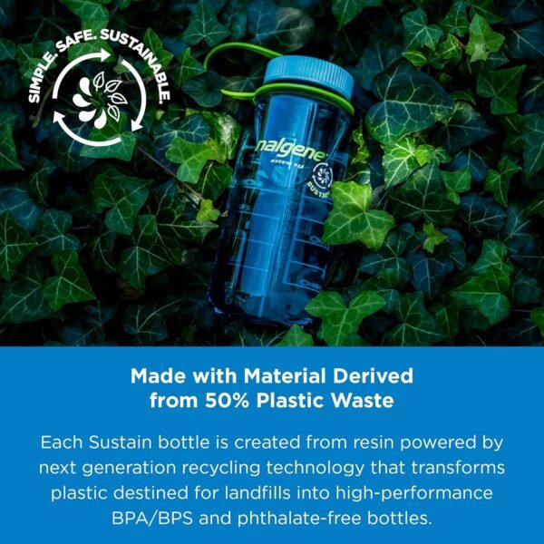 Nalgene Sustain Tritan BPA-Free Water Bottle Made with Material Derived From 50% Plastic Waste (using ISCC certified mass balance), 32 OZ, Wide Mouth