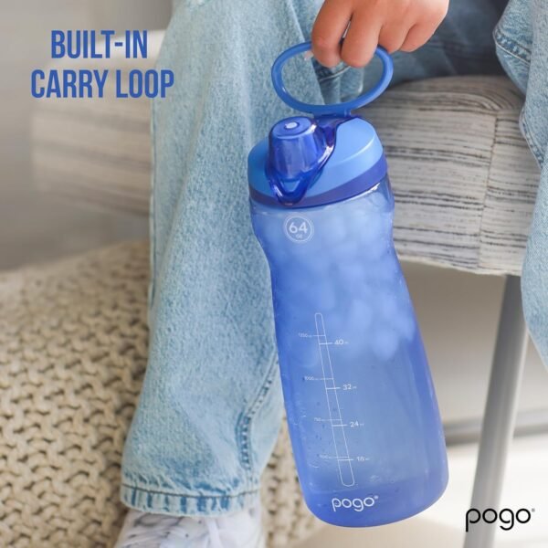Pogo Plastic Water Bottle with Chug Lid and Carry Handle, Reusable, BPA Free, Dishwasher Safe, Perfect for Travel, School, Outdoors, and Gym | 18oz, 32oz, 40oz, 64oz