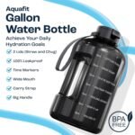 AQUAFIT 64 oz Water Bottle with Time Marker - Straw & Chug Lid - BPA Free Half Gallon Gym Water Bottle with Handle - Big Gallon Jug (Gray, 64 Ounces)