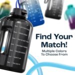 AQUAFIT 64 oz Water Bottle with Time Marker - Straw & Chug Lid - BPA Free Half Gallon Gym Water Bottle with Handle - Big Gallon Jug (Gray, 64 Ounces)