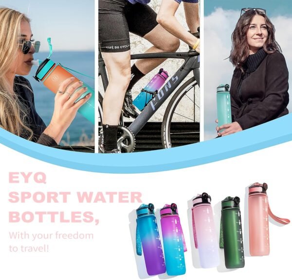 EYQ 32 oz Water Bottle with Time Marker, Carry Strap, Leak-Proof Tritan BPA-Free, Ensure You Drink Enough Water for Fitness, Gym, Camping, Outdoor Sports