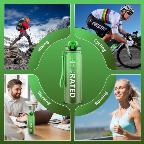 QLUR Water Bottle with Straw, 32oz Motivational Water Bottles with Time Marker to Drink, Tritan BPA Free, 1L Sports Water Bottle with Carry Strap LeakProof for Women Gym Fitness Outdoor (1 Pack)