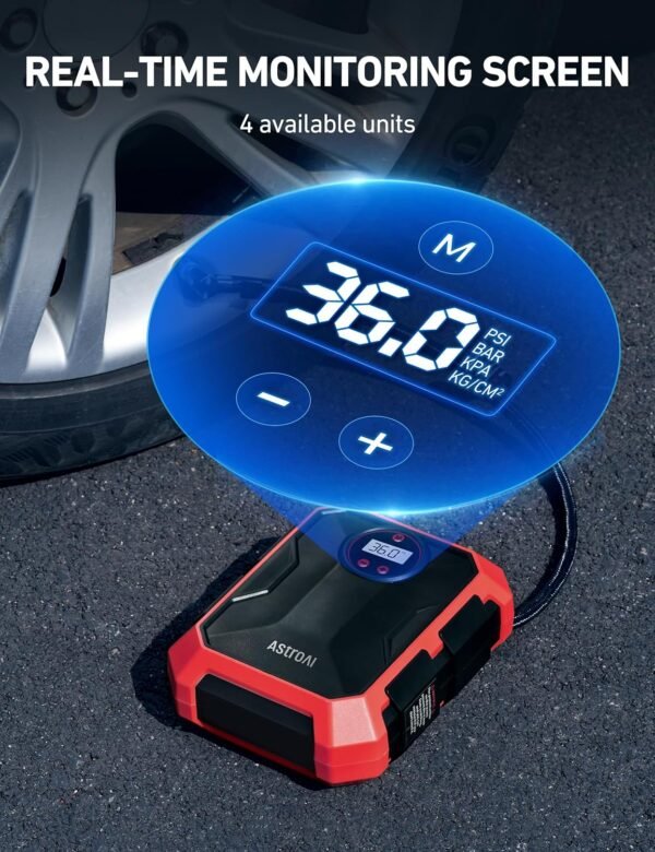AstroAI Tire Inflator Air Compressor 12V DC Portable Air Compressor Car Accessories Auto Tire Pump 100PSI with LED Light Digital Air Pump for Car Tires Bicycles Other Inflatables