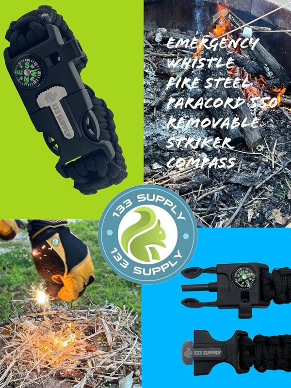 133 Supply Paracord Bracelet Compass Hiking Survival Emergency Whistle Fire Starter Kit Camping Gear Hiking Essentials Fishing Hunting Accessories EDC Backpacking Gear Tactical Survival Gear Equipment