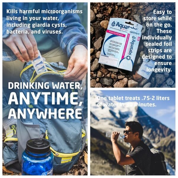 Aquatabs 397mg Water Purification Tablets (100 Pack). Water Filtration System for Camping, Boating, Emergency Water, Survival, and Marine. Easy-to-Use Water Purifier Treatment.