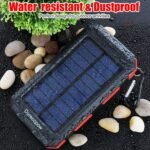 Solar Charger Power Bank, 20000mAh Portable Outdoor Waterproof Solar Battery Charger, Camping External Backup Battery Pack USB C Ports Input/Output, 2 Led Light Flashlight with Compass (Orange)