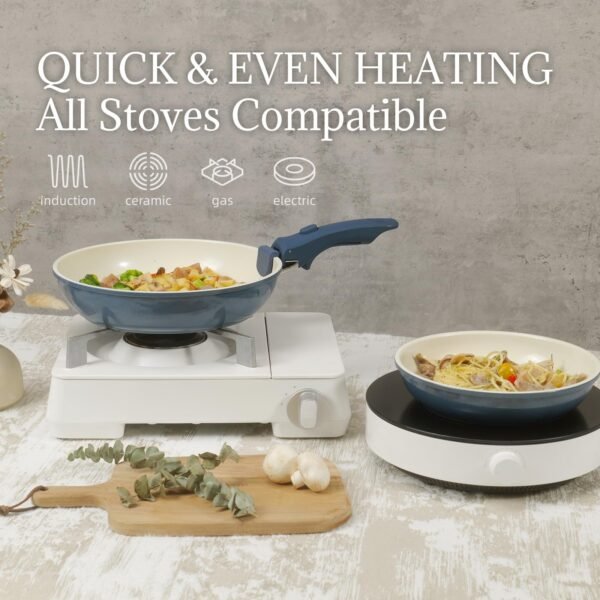 🔥🍳23-Piece Ceramic Cookware Set, Non-stick, with Detachable Handles, Suitable for Induction Cookers, Saves Space.