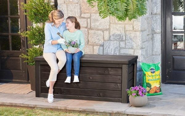 💕Räumungsverkauf💕Keter Gartenbox, 150-Gallonen-Harz-Gartenbehälter & Bank