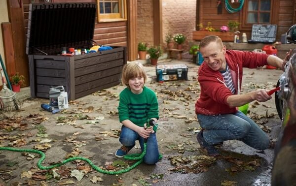 💕Räumungsverkauf💕Keter Gartenbox, 150-Gallonen-Harz-Gartenbehälter & Bank