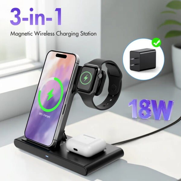 Wireless Charging Station: 3 In 1 Charger Stand Multiple Devices Compatible