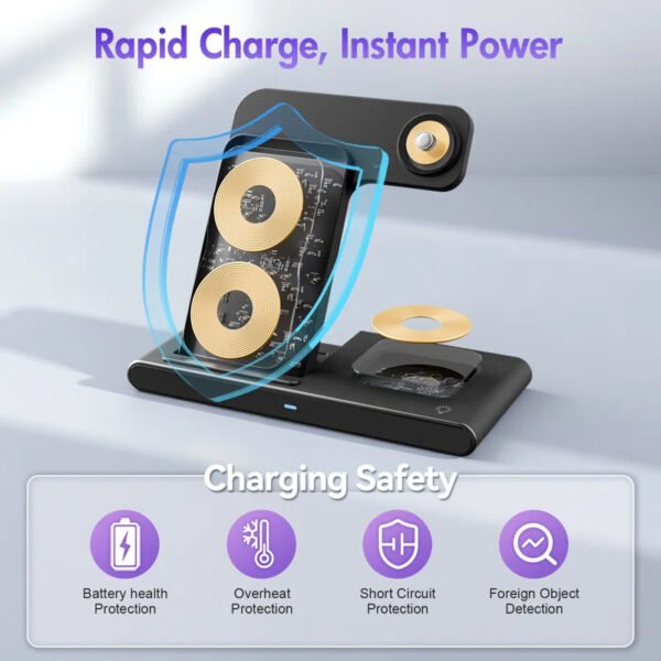 Wireless Charging Station: 3 In 1 Charger Stand Multiple Devices Compatible