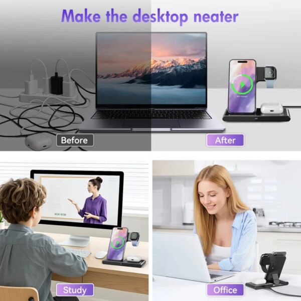 Wireless Charging Station: 3 In 1 Charger Stand Multiple Devices Compatible