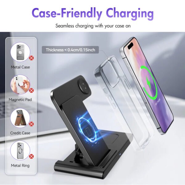 Wireless Charging Station: 3 In 1 Charger Stand Multiple Devices Compatible
