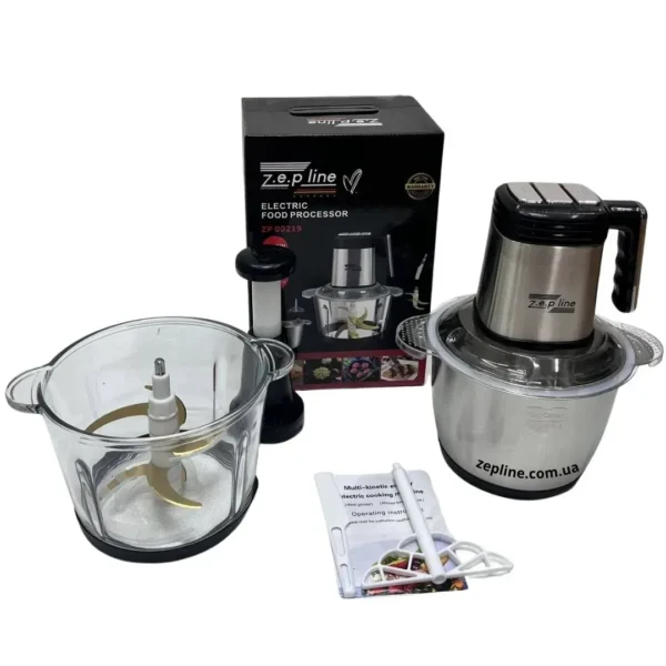 Блендер/подрібнювач Zepline ZP-00219 «Шість в одному» з двома чашами зі скла та нержавіючої сталі, об'ємом 3,2 літра, потужністю 3000 Вт.