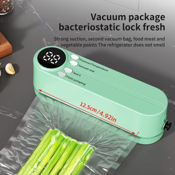One automatic food sealer, USB powered, one-button operation, vacuum and gas filling modes, compact and portable design with digital display - for food preservation, suitable for kitchens, camping, etc.