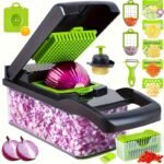 16-Piece Multifunctional Vegetable Chopper | Professional Onion Chopper, Manual Food Processor with Container, suitable for salads, potatoes, carrots, and garlic, a must-have kitchen tool, made of plastic.