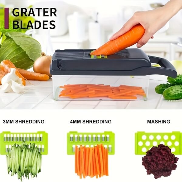16-Piece Multifunctional Vegetable Chopper | Professional Onion Chopper, Manual Food Processor with Container, suitable for salads, potatoes, carrots, and garlic, a must-have kitchen tool, made of plastic.
